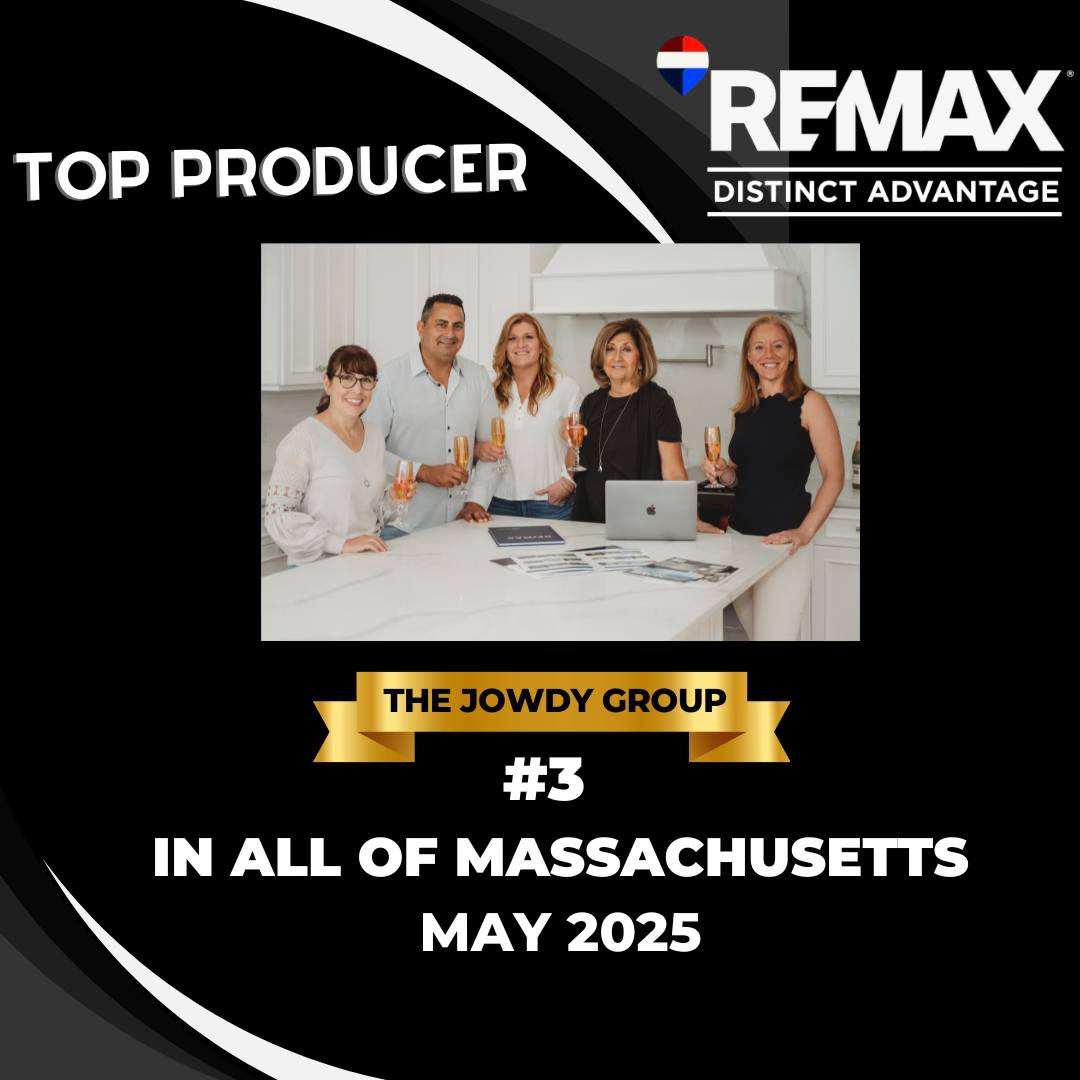 The Jowdy Group team celebrating their #3 ranking in Massachusetts for May 2025 – RE/MAX Distinct Advantage, Westwood MA.